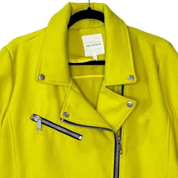 Avec Les Filles Long Sleeve Zip Double Face Biker Jacket Yellow Women's Large - Picture 8 of 12